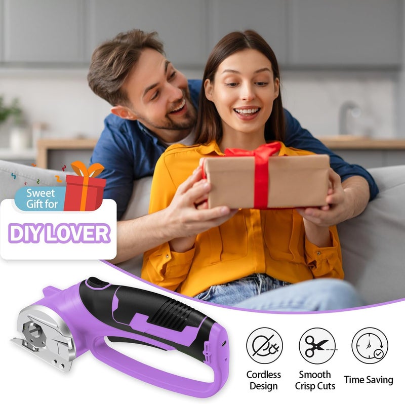 Mershca Cordless Electric Scissors, 4V Rechargeable Box Cutter & Cardboard Cutter with Titanium Blade, LED Light, Safety Lock - Rotary Cutter for Fabric, Leather, Carpet, Plastic, Crafting, Sewing(Purple) - Image 5